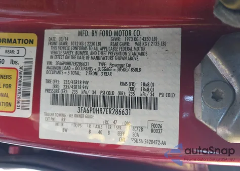 2014 Ford Fusion z USA, uszkodzony, nr VIN 3FAGPOHRTER28663